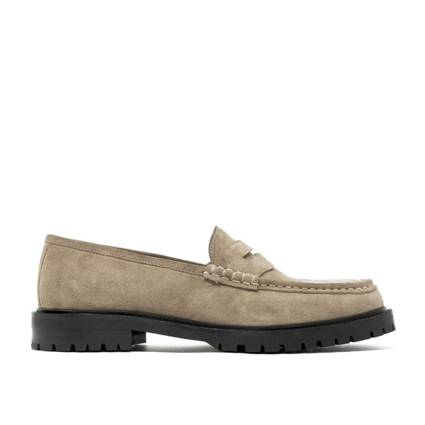 Walk London Campus Saddle Loafer in Stone Suede