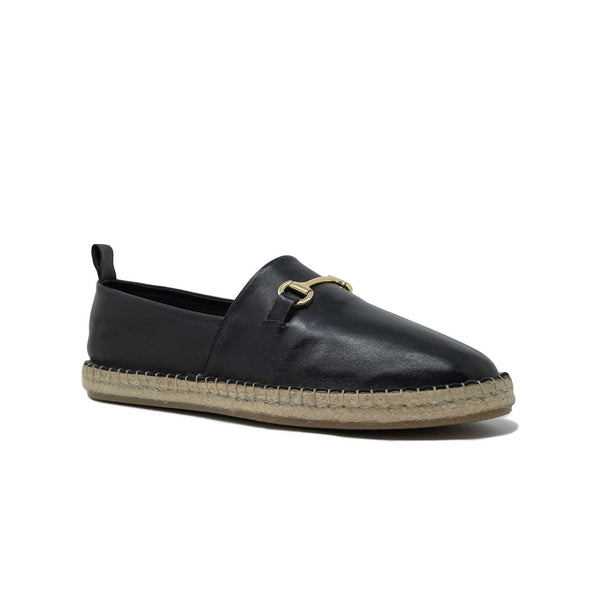 Black Leather Espadrille with Gold Snaffle Bit