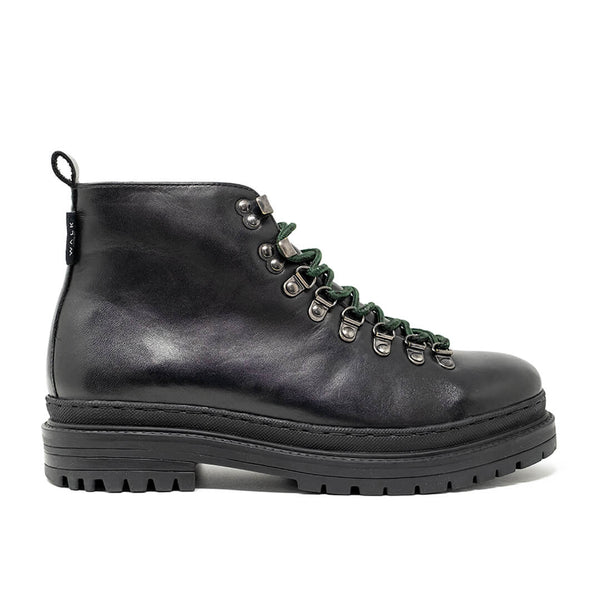 WALK London Eagle Lace Up Hiker Boot Black Leather