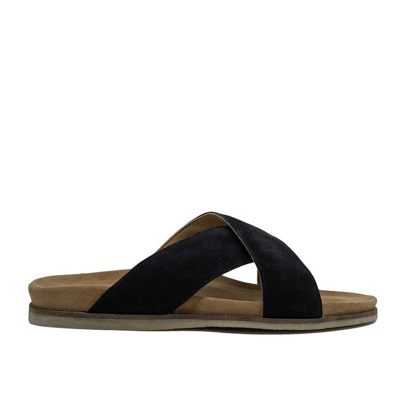 WALK London Fisher Cross Strap Footbed Sandal Black Suede