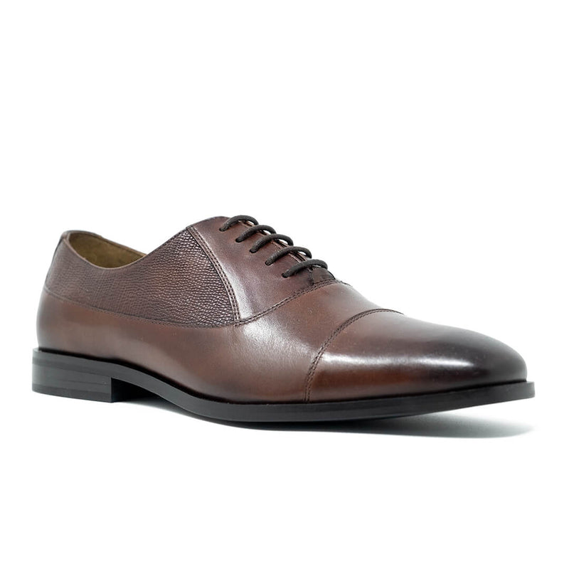 WALK London Florence Oxford toe Cap Shoe Brown Leather Embossed Side