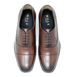 WALK London Florence Oxford toe Cap Shoe Brown Leather Embossed Top