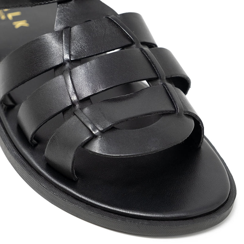 WALK London Men's Gladiator Sandal Black Leather Strap