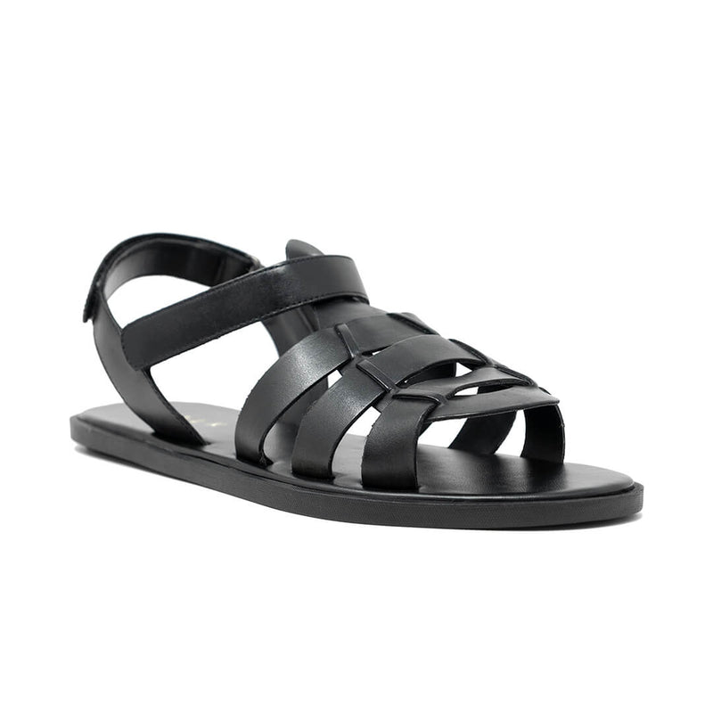 WALK London Men's Gladiator Sandal Black Leather Side