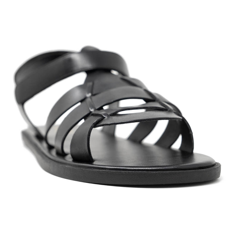 WALK London Men's Gladiator Sandal Black Leather Tow