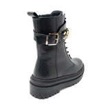 WALK London Grace Chain Lace Up Boot Black Leather