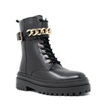 WALK London Grace Chain Lace Up Boot Black Leather