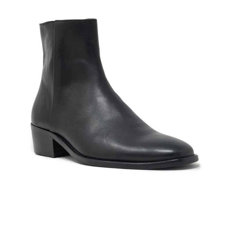 Walk London Hoxton Cuban Heeled Chelsea Boot in black leather, angle silhouette with white background