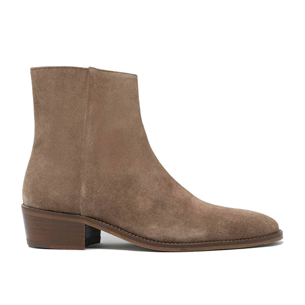 WALK London Hoxton Zip Up Cuban Heel Boot Camel Suede