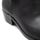 Walk London Hoxton Cuban Heeled Chelsea Boot in black leather, close-up heel with white background