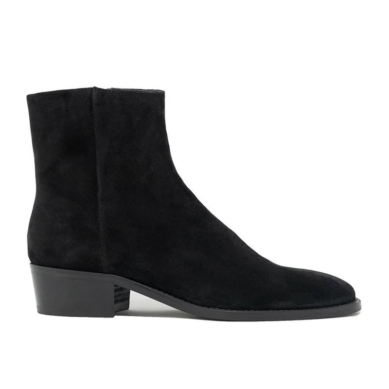 WALK London Hoxton Zip Up Cuban Boot Black Suede