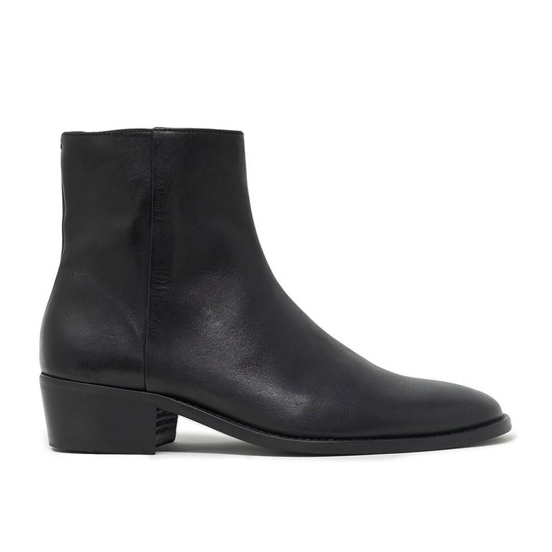 WALK London Hoxton Zip Up Cuban Boot Black Leather