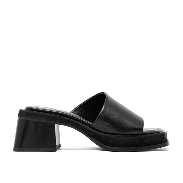 Walk London Lily Mule Sandal in Black Leather