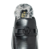 WALK LONDON Luther Fur Mule Black Leather