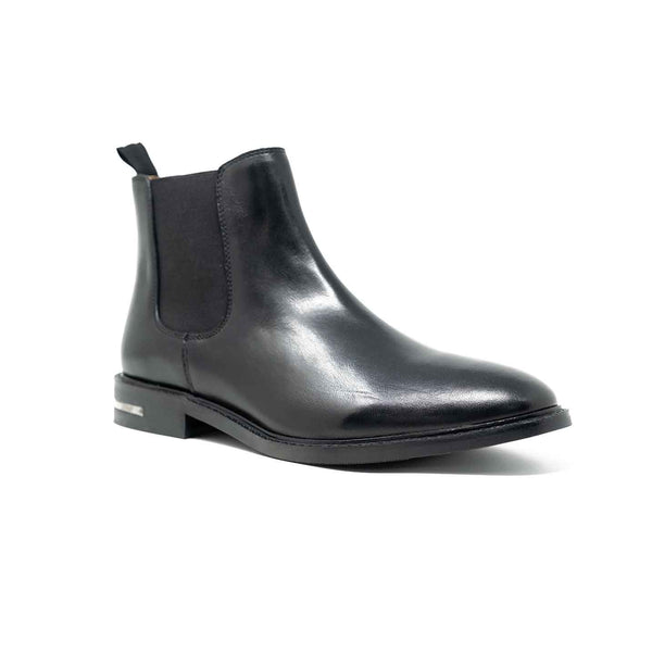 Men's Black Leather Heel Clip Chelsea Boot