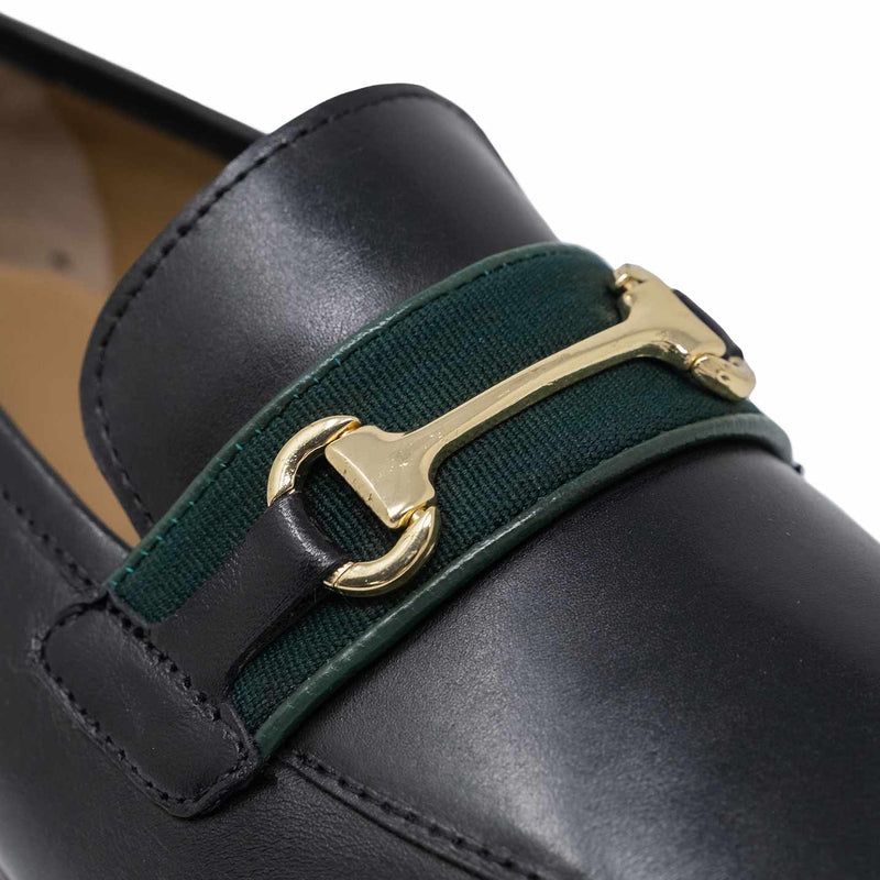 WALK London Raphael Loafer Black Leather Green Tape