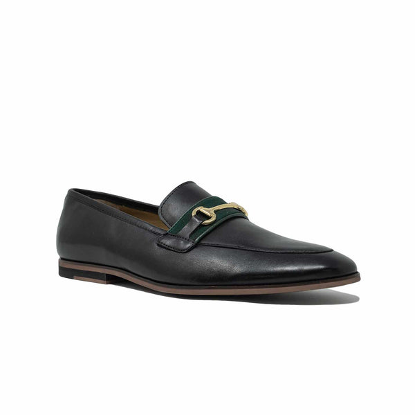 WALK London Raphael Loafer Black Leather Green Tape