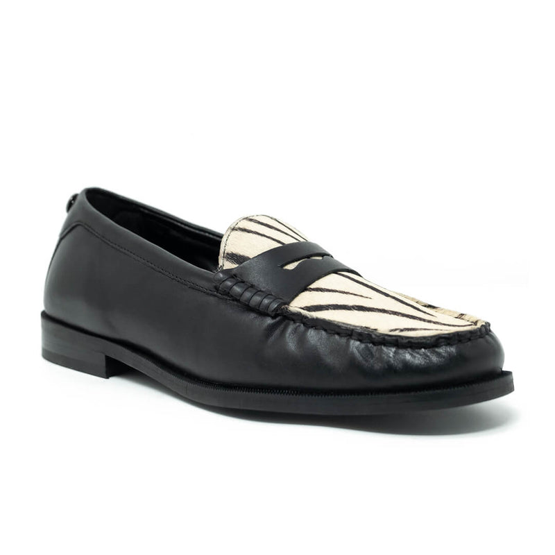 WALK London Riva Saddle Loafer Black Leather Zebra