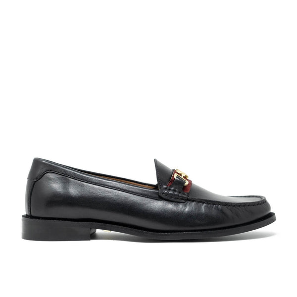 WALK London Riva Trim Loafer Black Leather Gold Snaffle