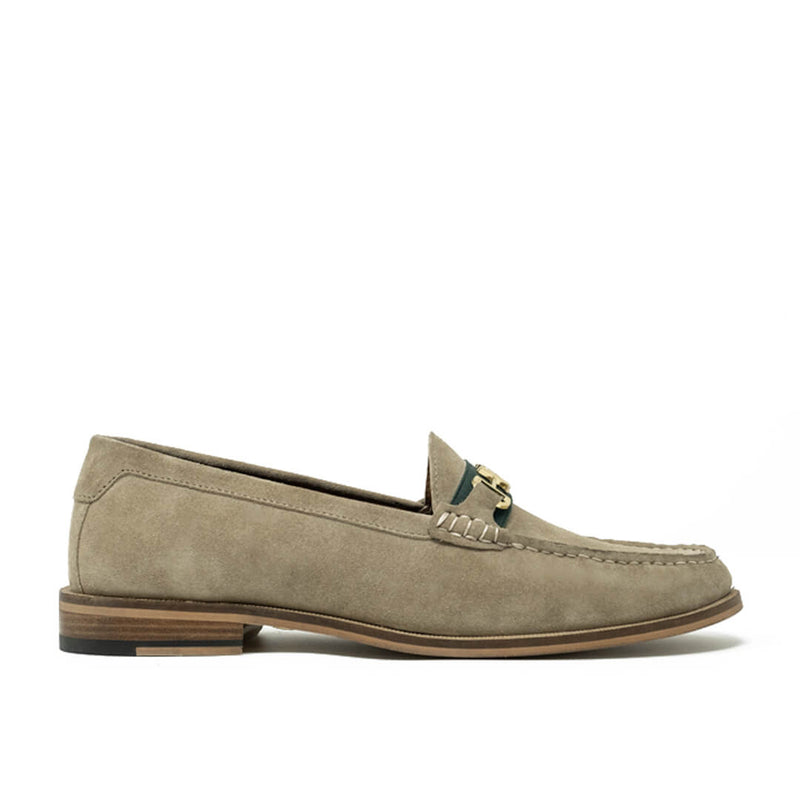 WALK London Riva Trim Loafer Stone Suede Green Tape