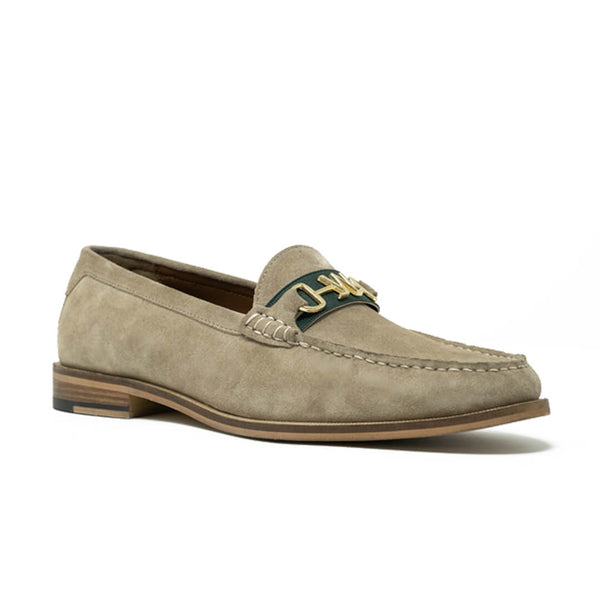 WALK London Riva Trim Loafer Stone Suede Green Tape Side