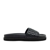 WALK London Ronny Quilted Footbed Sliders Black Leather