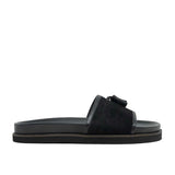 WALK London Ronny Tassel Footbed Slider Black Suede