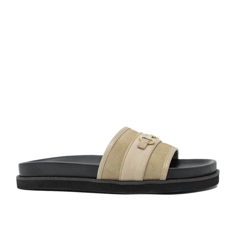 WALK London Ronny Trim Footbed Sliders Beige Suede