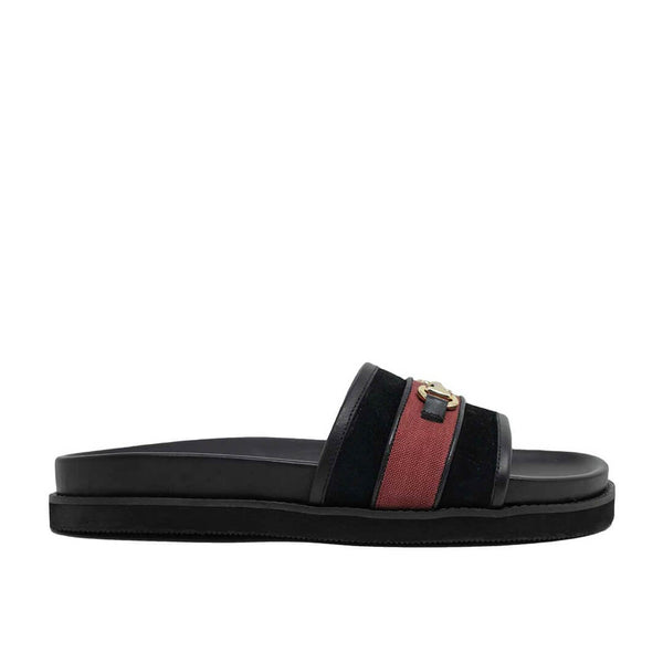 WALK London Ronny Trim Footbed Sliders Red and Black Leather