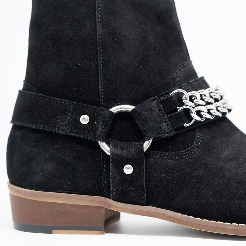 WALK London Russel Chain Cuban Boot Black Suede western