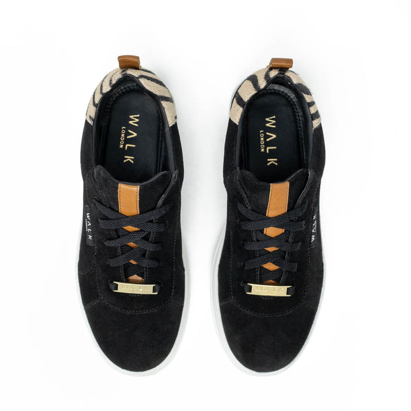 Sahara Trainer Black Suede Zebra Pony