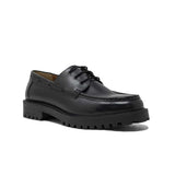 Mens Black Leather Boat Shoe with Cleated Sole