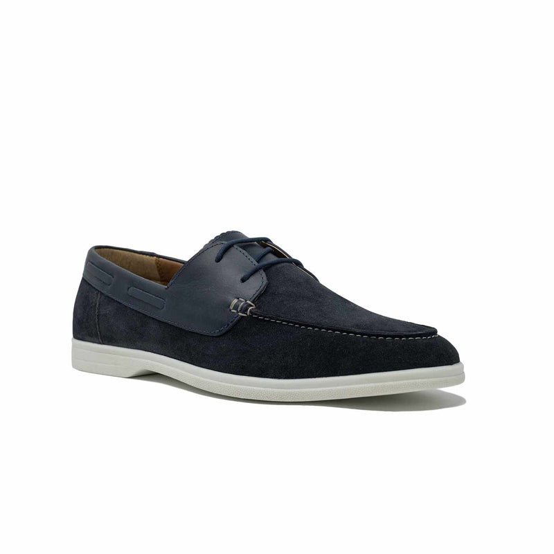 WALK London Stream Boat Shoe Navy Suede Leather White Sole