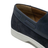 WALK London Stream Boat Shoe Navy Suede Leather White Sole