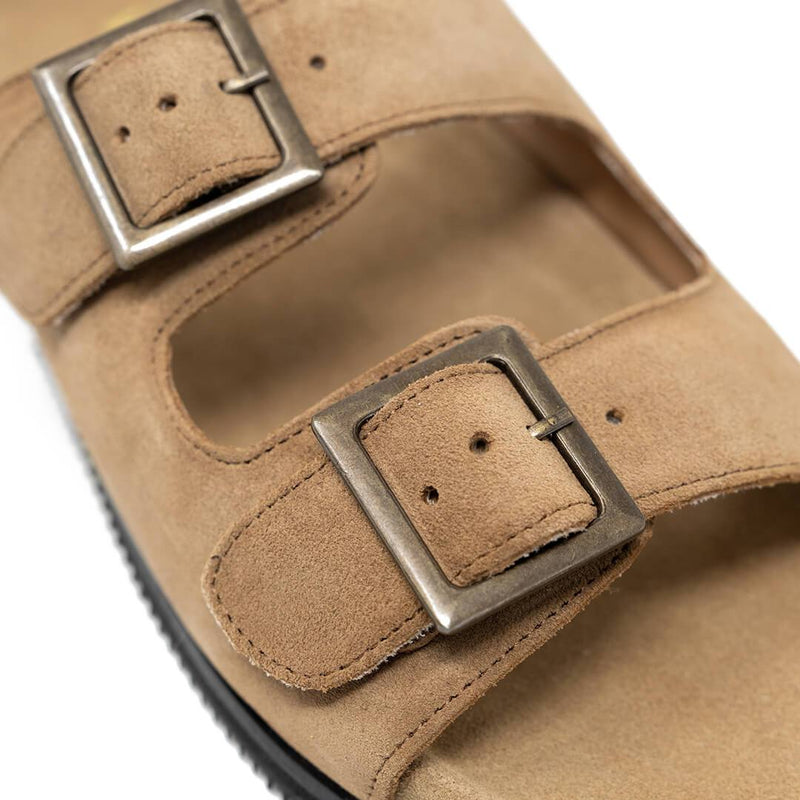 WALK London Tan Suede Double buckle Bronze Hardware