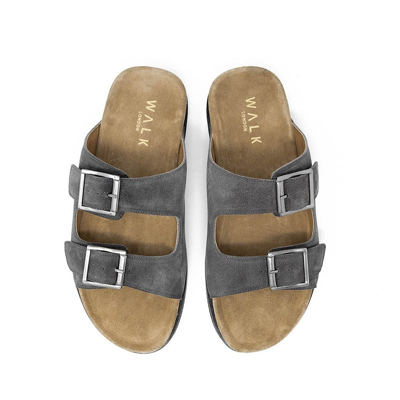 WALK London Sunset Double Strap Sandal Grey Suede