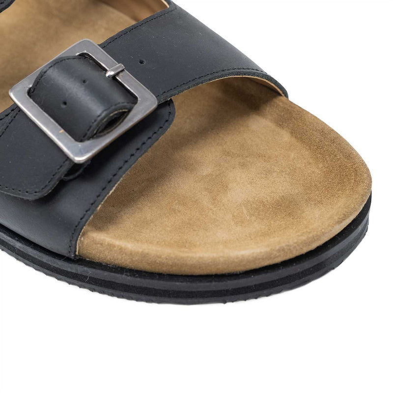 Black Leather Sandal With Suede Footbed