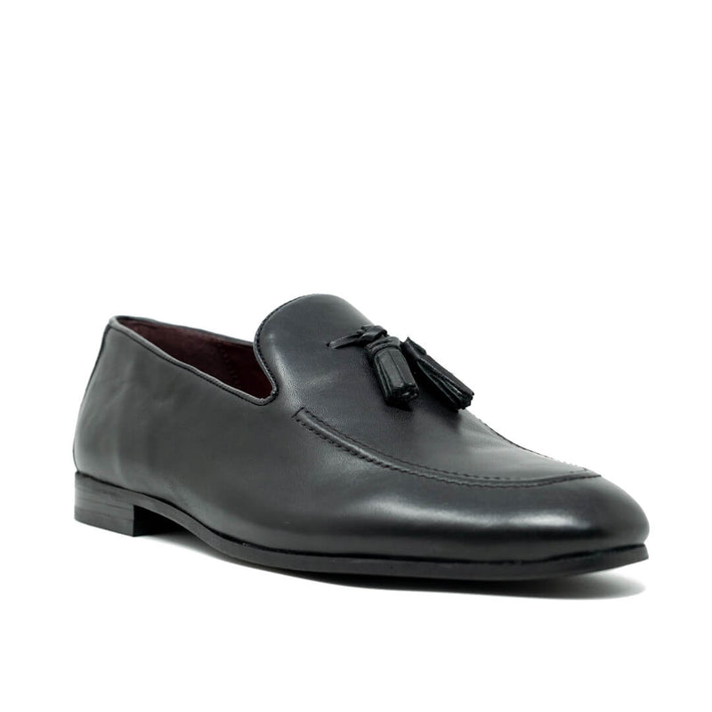 WALK London Terry Tassel Loafer Black Leather Side View