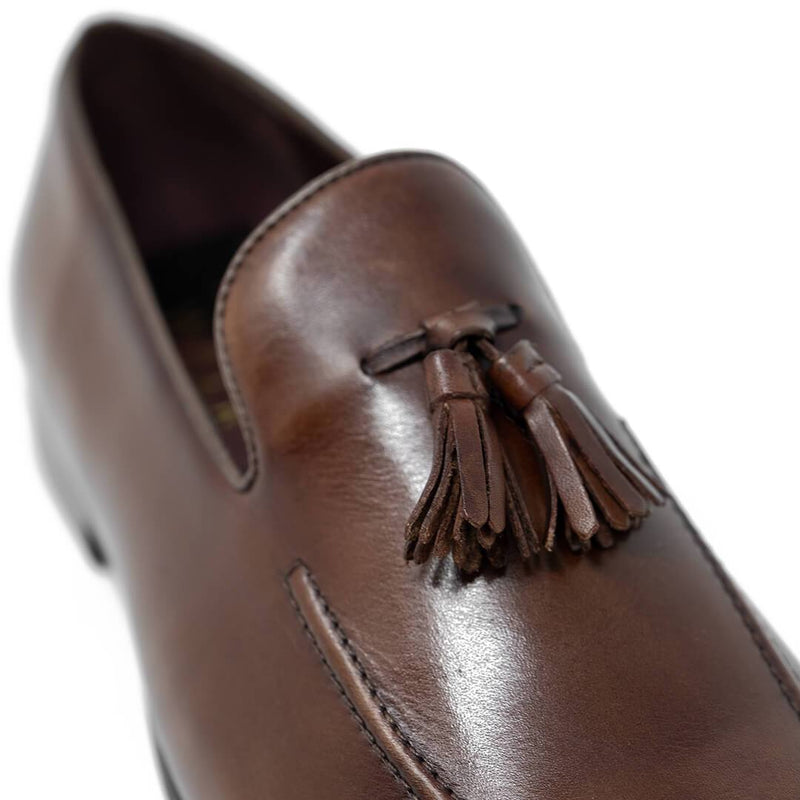 Walk London Brown Leather Terry Tassel Loafer