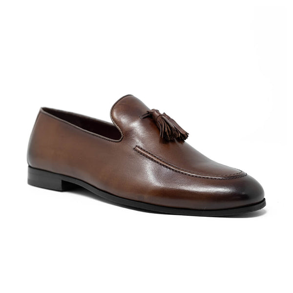 Walk London Brown Leather Terry Tassel Loafer