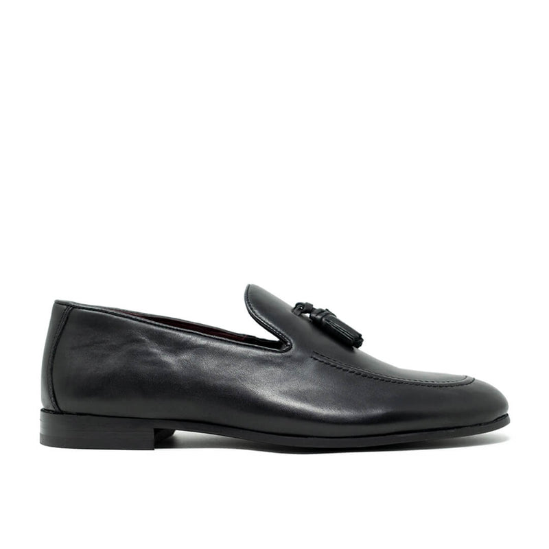 WALK London Terry Tassel Loafer Black Leather