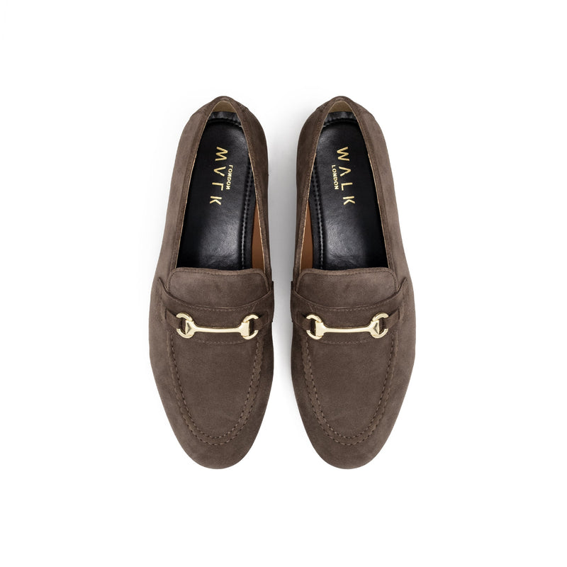 Birdseye View of the Walk London Terry Trim Loafer in Brown Suede