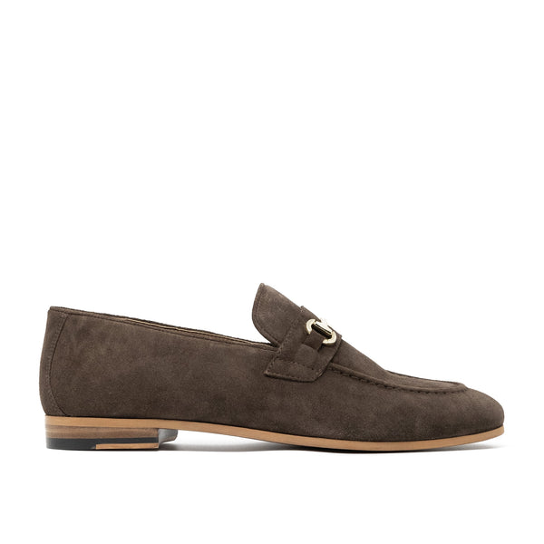 Walk London Terry Trim Loafer in Brown Suede