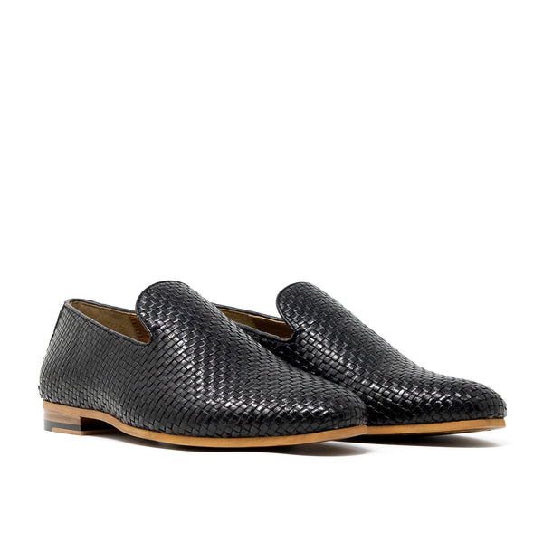 Black Leather Walk London Terry Weave Loafer