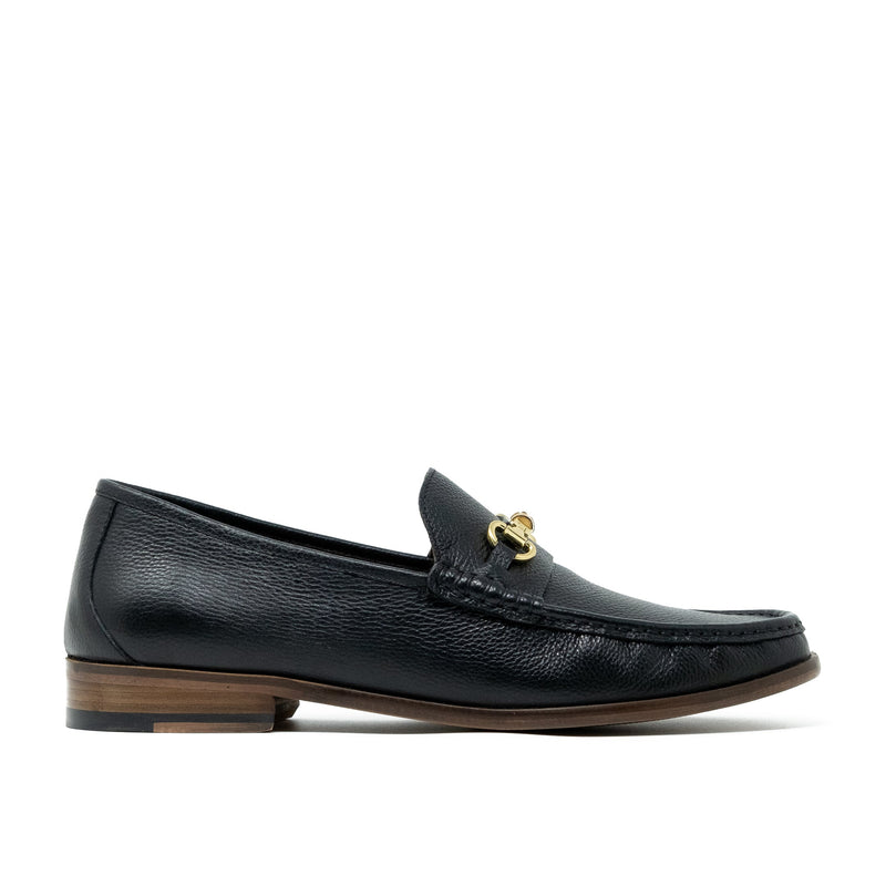 Walk London Tino Bone Loafer in Black Grained Leather