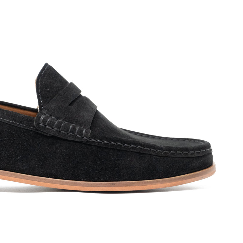 Black Suede Tino Tassel Loafer: Beefroll Stitch Detail