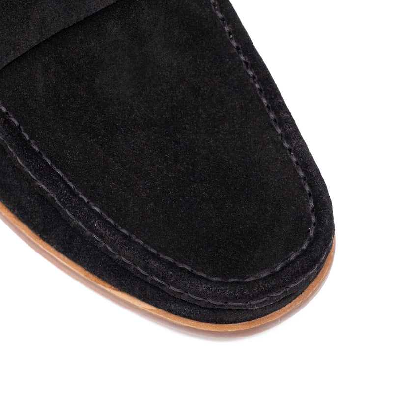 Black Suede Tino Tassel Loafer: Apron Toe