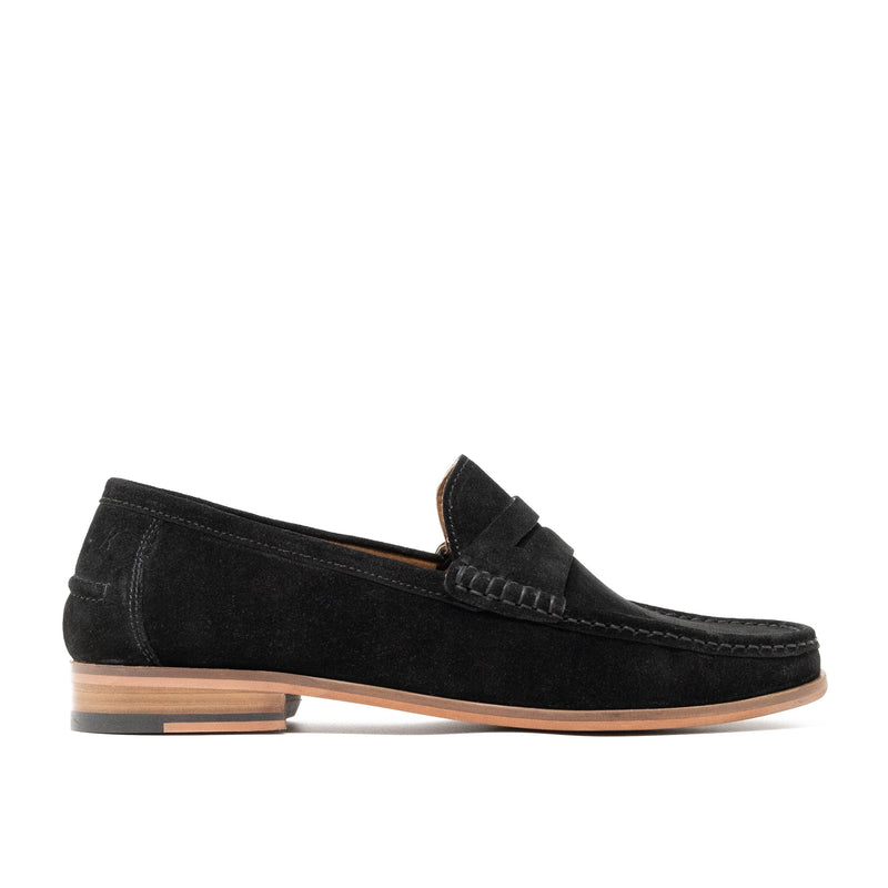 Walk London Tino Saddle Loafer in Black Suede