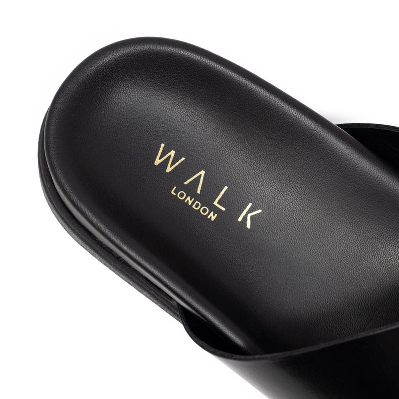 WALK London Tommy Sandal In Black Leather Sock