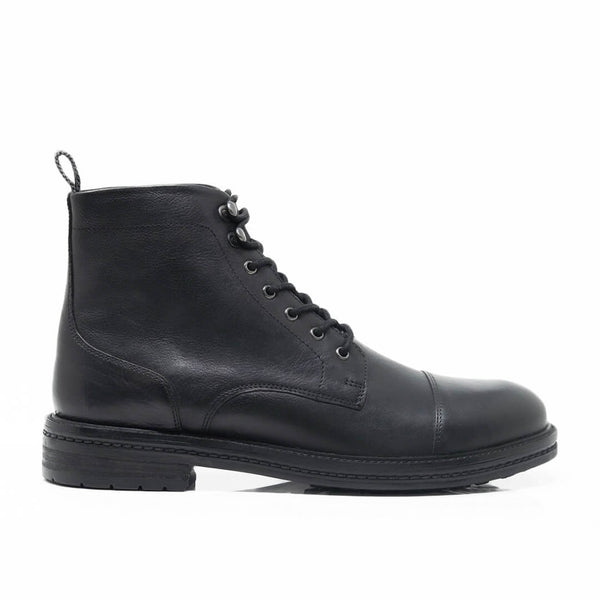 WALK London Wolf Toe Cap Boot Black Leather